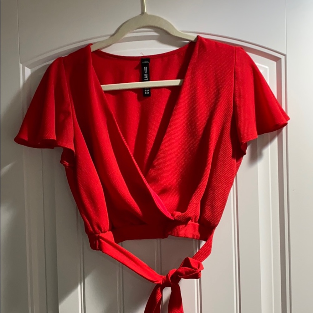Design Lab Red Crop Blouse